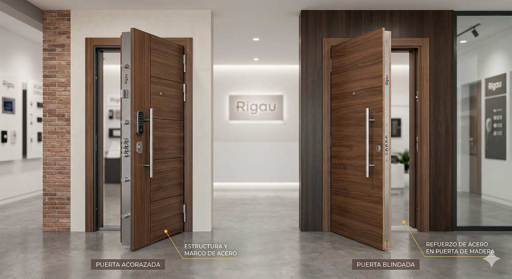diferencia entre puerta blindada y acorazada en Rigau